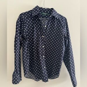 Ralph Lauren Dark Blue Polka Dot Blouse Button Up